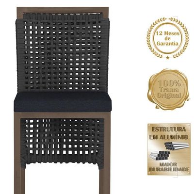 Mesa Bistro E 4 Banquetas Roma Marrom Corda Náutica 12 Preta