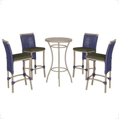 Mesa Bistro E 4 Banquetas Roma Fendi Corda Náutica 13 Trama Azul