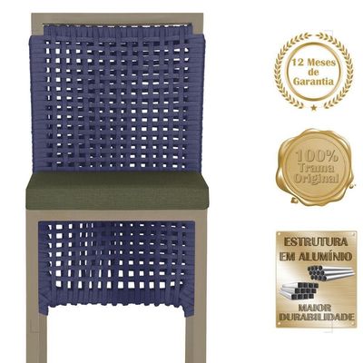 Mesa Bistro E 4 Banquetas Roma Fendi Corda Náutica 13 Trama Azul