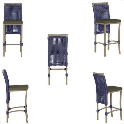 Mesa Bistro E 4 Banquetas Roma Fendi Corda Náutica 13 Trama Azul
