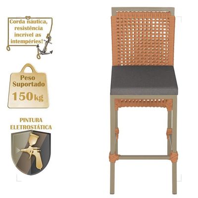 Mesa Bistro E 4 Banquetas Roma Fendi Corda Náutica 11 Terra Cota