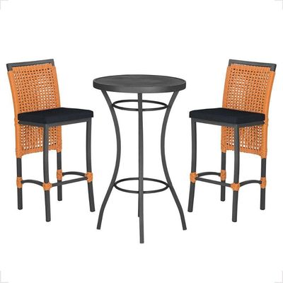Mesa Bistro E 2 Banquetas Roma Preta Corda Náutica 12 Terra Cota