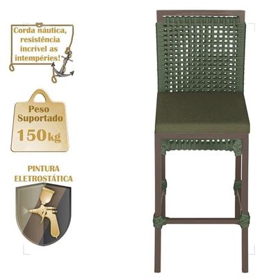 Mesa Bistro E 2 Banquetas Roma Marrom Corda Náutica 13 Verde
