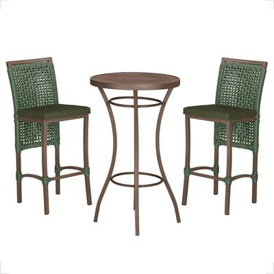 Mesa Bistro E 2 Banquetas Roma Marrom Corda Náutica 13 Verde