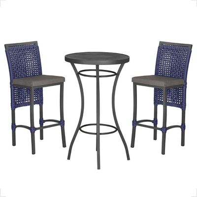 Mesa Bistro E 2 Banquetas Roma Preta Corda Náutica 11 Azul