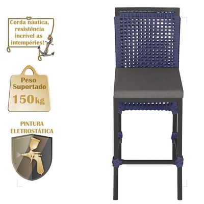 Mesa Bistro E 2 Banquetas Roma Preta Corda Náutica 11 Azul