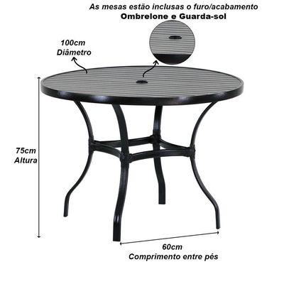 Kit Mesa 1m + 4 Cadeiras Alumínio Jardim Piscina Avelã
