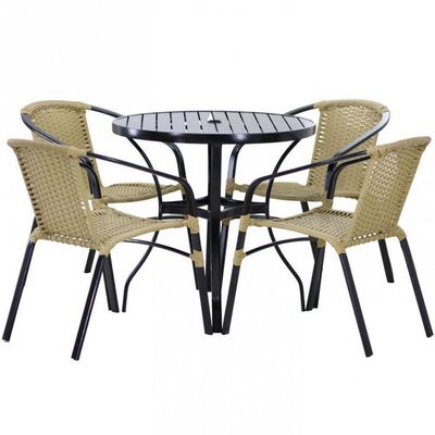 Kit Mesa 1m + 4 Cadeiras Alumínio Jardim Piscina Avelã
