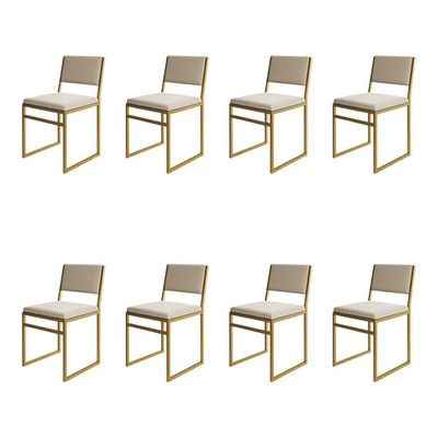 Kit 8 Cadeiras Industrial Isa Veludo Bege Base Dourado Para Mesa Sala Cozinha - Dourado-bege