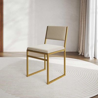 Kit 8 Cadeiras Industrial Isa Veludo Bege Base Dourado Para Mesa Sala Cozinha - Dourado-bege