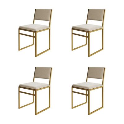 Kit 4 Cadeiras Isa Industrial Veludo Base Dourado Para Mesa Sala Cozinha Conforto - Dourado-bege