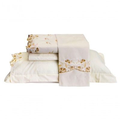 Jogo De Cama Emozione Casal King Size 4 Peças Percal 200 Fios 100% Algodão Bordado - Marfim