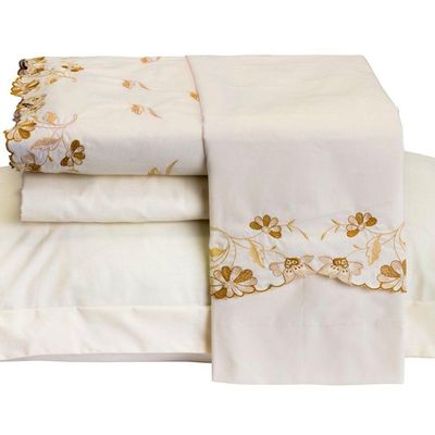 Jogo De Cama Emozione Casal King Size 4 Peças Percal 200 Fios 100% Algodão Bordado - Marfim
