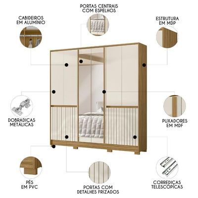 Guarda Roupa Casal 216cm Com Espelho Freeze Freijó-off Z17 - Mpozenato