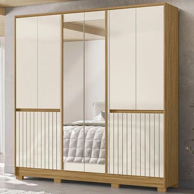 Guarda Roupa Casal 216cm Com Espelho Freeze Freijó-off Z17 - Mpozenato