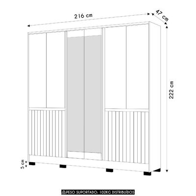 Guarda Roupa Casal 216cm Com Espelho Freeze Freijó-off Z17 - Mpozenato