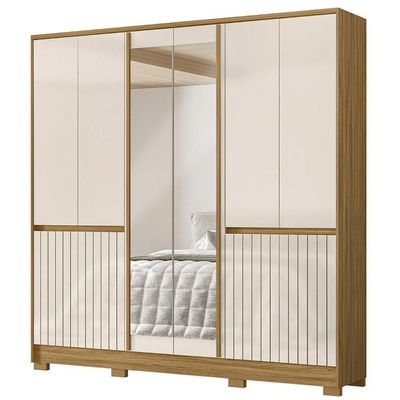 Guarda Roupa Casal 216cm Com Espelho Freeze Freijó-off Z17 - Mpozenato