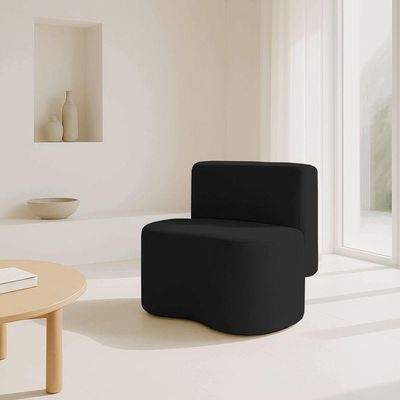 Puff Feijão Curvo Orgânico Redondo Com Encosto Sala Resistente Confortável Suede Preto