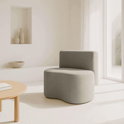Puff Feijão Curvo Orgânico Redondo Com Encosto Sala Resistente Confortável Suede Bege