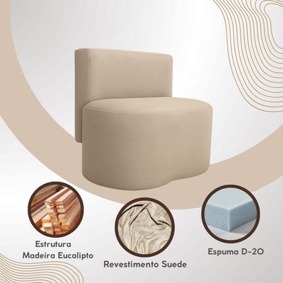 Puff Feijão Curvo Orgânico Redondo Com Encosto Sala Resistente Confortável Suede Bege