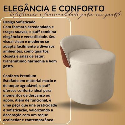 Puff Encosto Corino Suede Redondo Confortável Sala Moderno capuccino