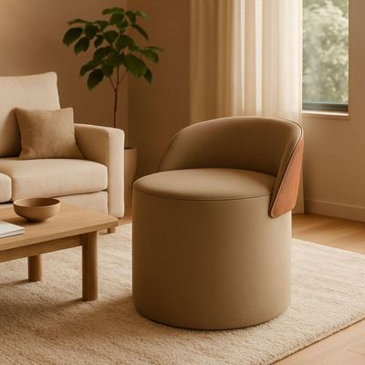 Puff Encosto Corino Suede Redondo Confortável Sala Moderno capuccino