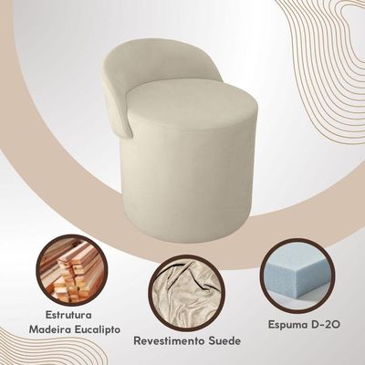 Puff Banco Orgânico Encosto Redondo Sala Estar Quarto Suede rose