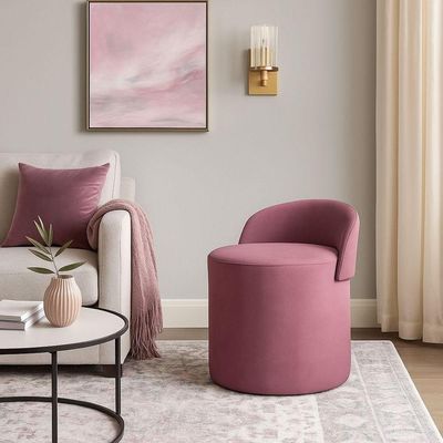 Puff Banco Orgânico Encosto Redondo Sala Estar Quarto Suede rose