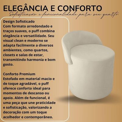 Puff Banco Orgânico Encosto Redondo Sala Estar Quarto Suede rose