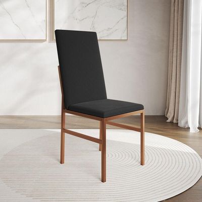 Cadeira De Jantar Estofada Mônaco Premium Base Cobre Para Sala De Jantar Cozinha Mesa - Cobre-preto