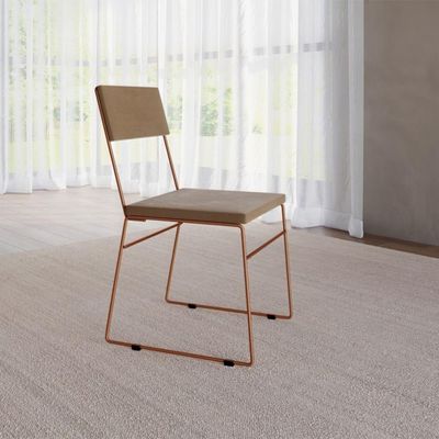 Cadeira De Jantar Málaga Assento Veludo Base Cobre Para Mesa Sala Cozinha Conforto - Cobre-marrom
