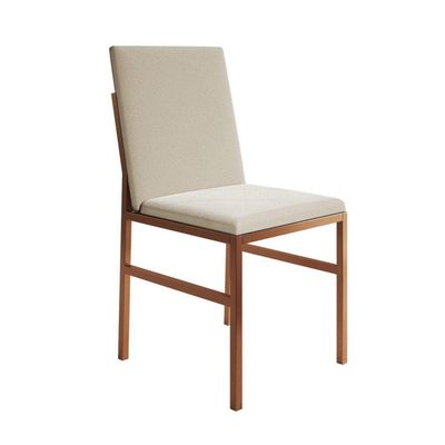 Cadeira De Jantar Estofada Mônaco Base Cobre Veludo Para Sala Cozinha Mesa Decoração - Cobre-bege