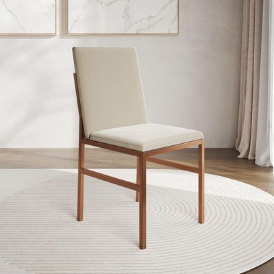 Cadeira De Jantar Estofada Mônaco Base Cobre Veludo Para Sala Cozinha Mesa Decoração - Cobre-bege