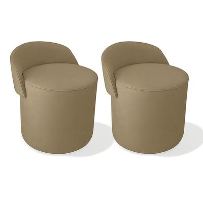 Kit 2 Puff Encosto Suede Redondo Sala Banco Orgânico Quarto capuccino