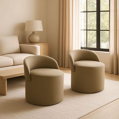 Kit 2 Puff Encosto Suede Redondo Sala Banco Orgânico Quarto capuccino