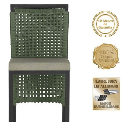 5 Banqueta Em Alumínio Roma Preta Corda Náutica Tecido 8 Verde