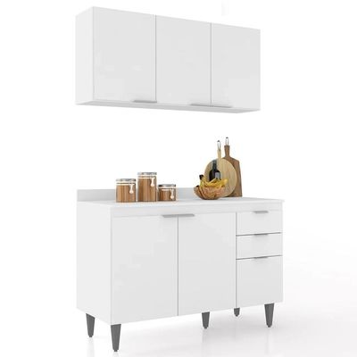 Armário De Cozinha Com Tampo Cp01 120cm Pérola Branco Z34 - Mpozenato