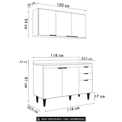 Armário De Cozinha Com Tampo Cp01 120cm Pérola Branco Z34 - Mpozenato