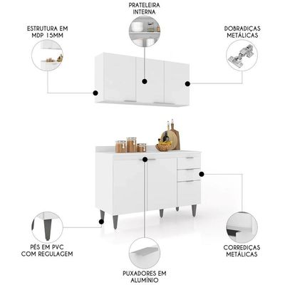 Armário De Cozinha Com Tampo Cp01 120cm Pérola Branco Z34 - Mpozenato
