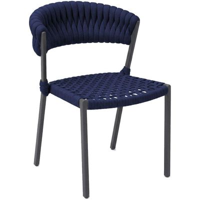 4 Cadeiras Laguna Alumínio Tricô Náutico Mesa Tampo Ripado Azul Marinho