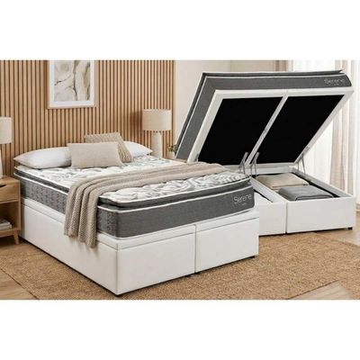 Cama Box Baú Casal + Colchão Molas Kappesberg Ensacadas Serene + Base Crc Courano White
