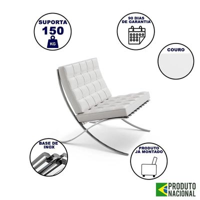 Poltrona Barcelona Inox Couro Legítimo Branco