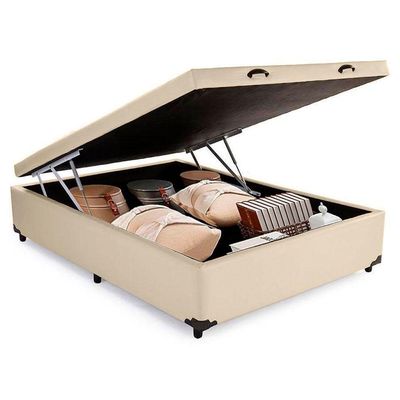 Cama Box Baú Viúva Sintético Bege 128x188x44