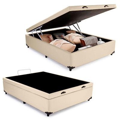Cama Box Baú Viúva Sintético Bege 128x188x44