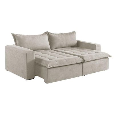 Sofá Cama 2 Lugares Retrátil Reclinável M-184 Veludo Martins Creme