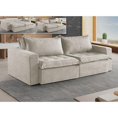 Sofá Cama 2 Lugares Retrátil Reclinável M-184 Veludo Martins Creme