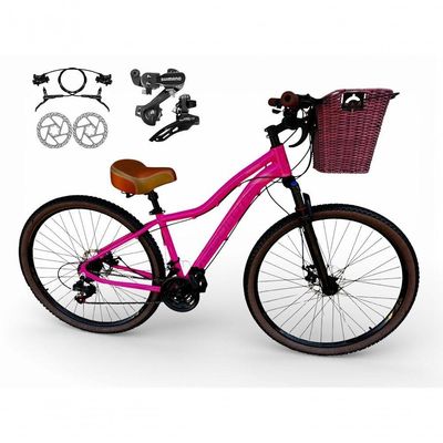 Bicicleta Aro 29 Feminina Absolute Hera Retrô Vintage Shimano 21v Hidráulica Confortável Cesta Rosa Tamano 17
