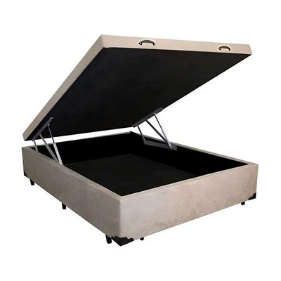 Cama Box Baú Casal 138 Suede Bege Com Colchão Alegro Espuma D28 Cinza 58x138x188