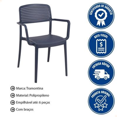 Cadeira Tramontina Serena Em Polipropileno Azul Navy Com Braços 92097030