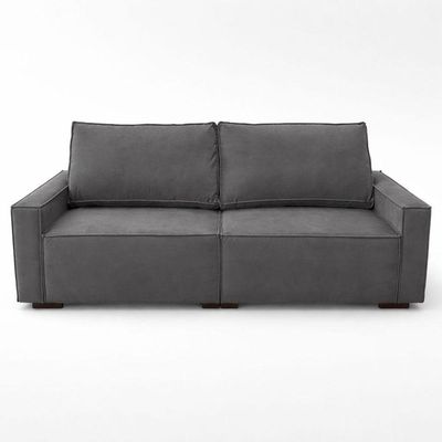 Sofá 2 Metros Contemporâneo Sala Estar Luxo Moderno Suede cinza Escuro